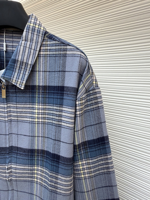 ディオール チェック柄のジップアップ長袖シャツ