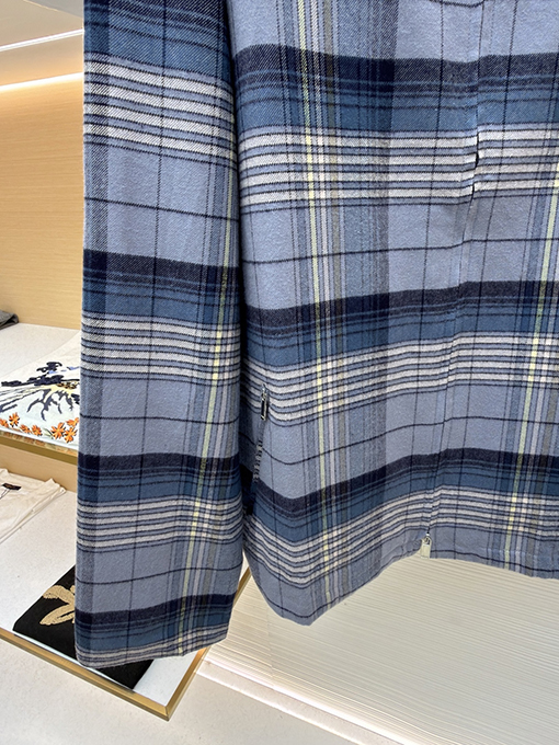 ディオール チェック柄のジップアップ長袖シャツ