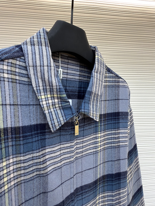 ディオール チェック柄のジップアップ長袖シャツ