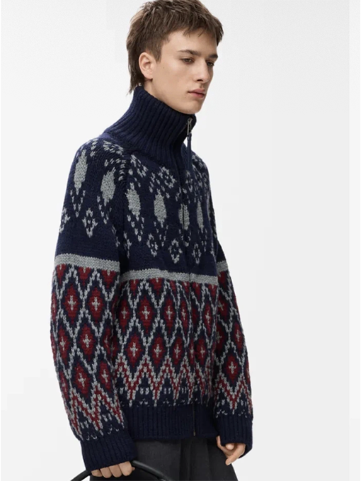 ロエベコピー フェアアイル ジップアップ ウール ニット カーディガン