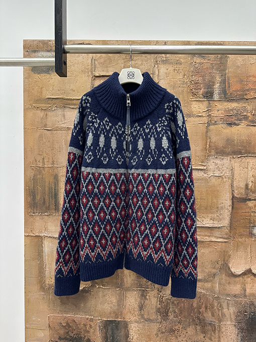 ロエベコピー フェアアイル ジップアップ ウール ニット カーディガン