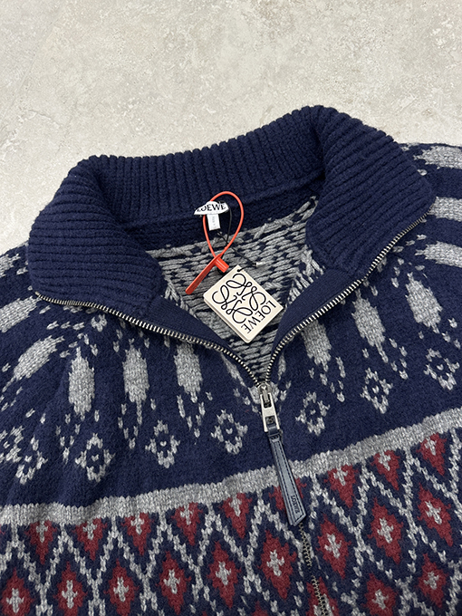 ロエベコピー フェアアイル ジップアップ ウール ニット カーディガン