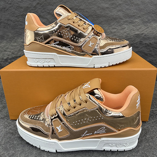 ルイヴィトン LV Trainer Monogram Virgil Abloh パッチワークパテントレザースニーカー