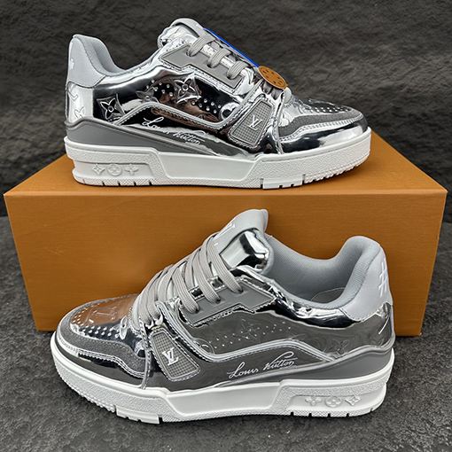 ルイヴィトン LV Trainer Monogram Virgil Abloh パッチワークパテントレザースニーカー