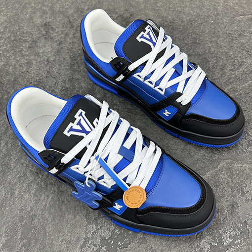 ルイヴィトン LV Trainer Monogram Virgil Abloh パッチワークパテントレザースニーカー