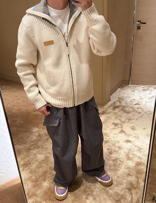 ルイヴィトン チェック柄カラーニットカーディガン