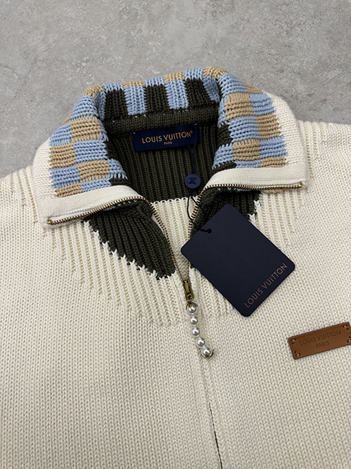 ルイヴィトン チェック柄カラーニットカーディガン