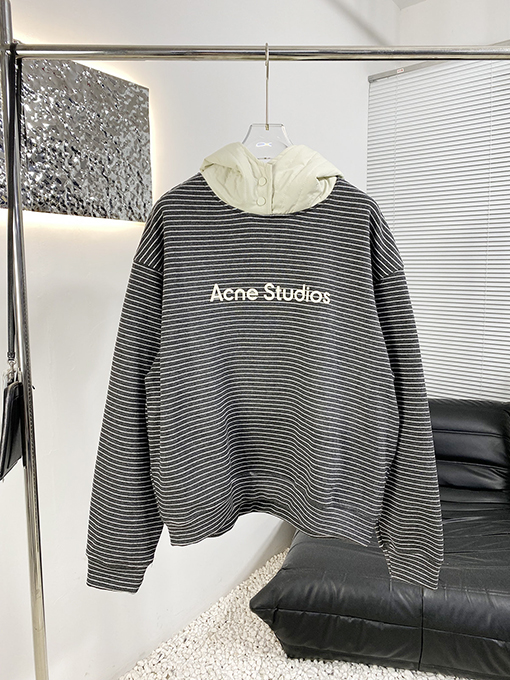 アクネストゥディオズ Acne Studios 新しいストライプ柄のフリース裏地フード付きスウェットシャツ
