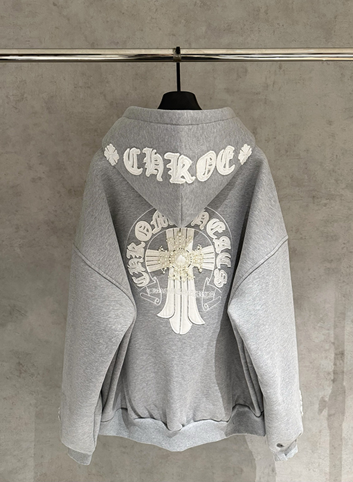 クロムハーツ フリース裏地のジップアップフード付きスウェットシャツジャケット