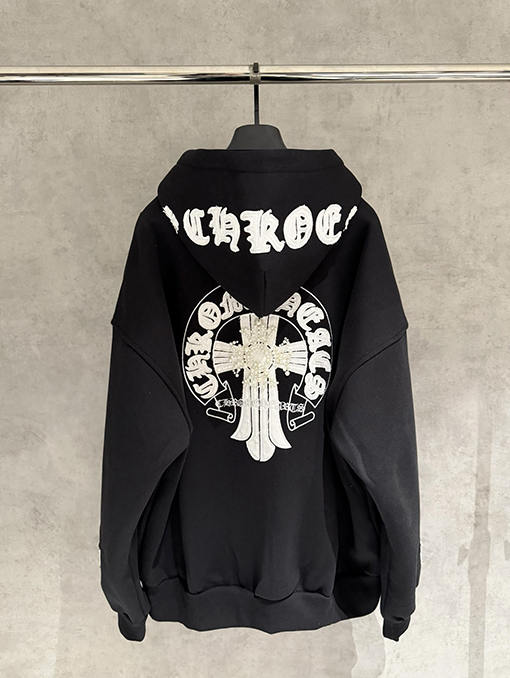 クロムハーツ フリース裏地のジップアップフード付きスウェットシャツジャケット