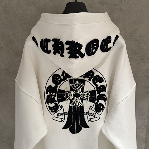 クロムハーツ フリース裏地のジップアップフード付きスウェットシャツジャケット