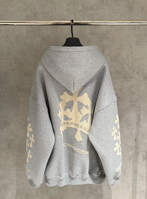 クロムハーツ ファッションフリース裏地のジップアップフード付きスウェットシャツジャケット