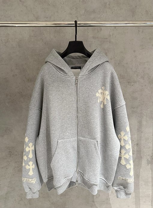 クロムハーツ ファッションフリース裏地のジップアップフード付きスウェットシャツジャケット