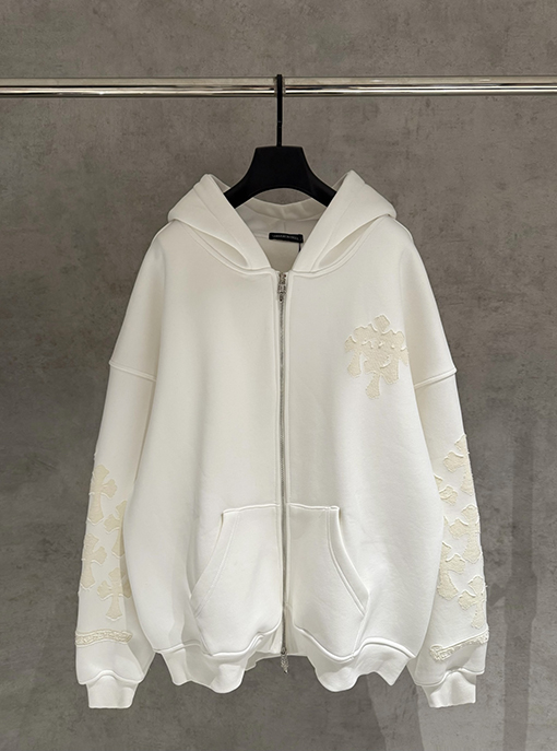 クロムハーツ ファッションフリース裏地のジップアップフード付きスウェットシャツジャケット