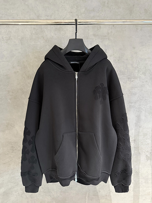 クロムハーツ ファッションフリース裏地のジップアップフード付きスウェットシャツジャケット