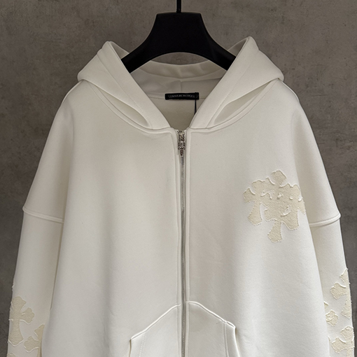 クロムハーツ ファッションフリース裏地のジップアップフード付きスウェットシャツジャケット