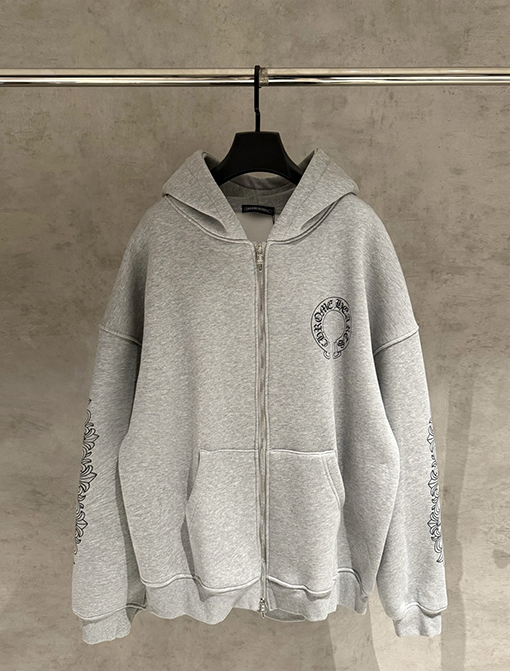 クロムハーツ クラシックフリース裏地のジップアップフード付きスウェットシャツジャケット