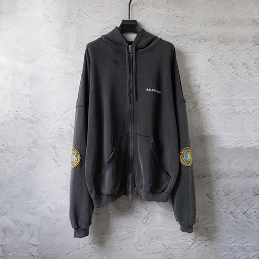 バレンシアガ Balenciaga ダメージのジップアップスウェットシャツジャケット