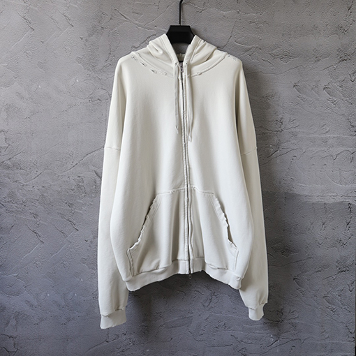 バレンシアガ Balenciaga クラシックなレターテーププリントのウォッシュとダメージをしたジップアップパーカー