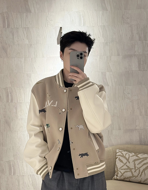 ルイヴィトン 動物の刺繍のベースボールジャケット