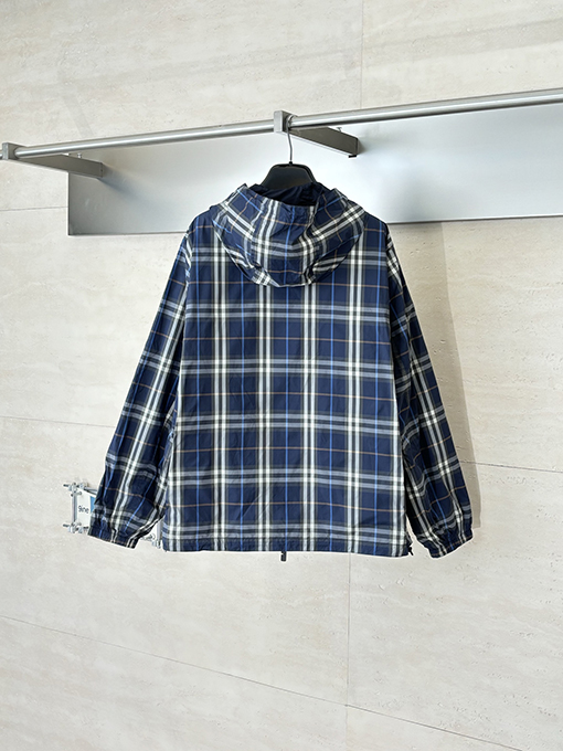 バーバリー チェック柄カラーブロックリバーシブルフード付きジャケット