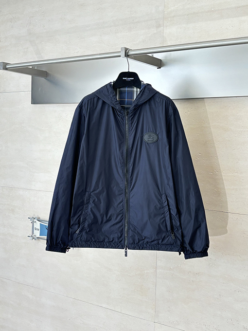 バーバリー チェック柄カラーブロックリバーシブルフード付きジャケット