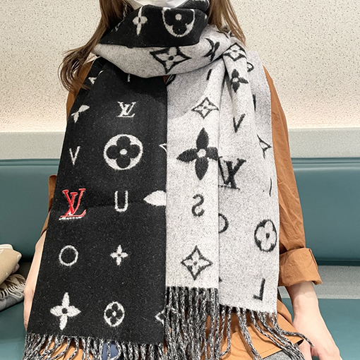 ルイヴィトン Monogram 花柄と LV モノグラムのカシミアスカーフ