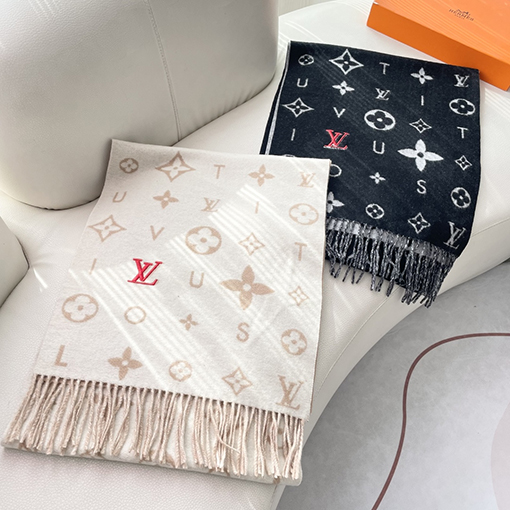 ルイヴィトン Monogram 花柄と LV モノグラムのカシミアスカーフ