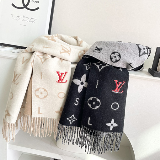 ルイヴィトン Monogram 花柄と LV モノグラムのカシミアスカーフ
