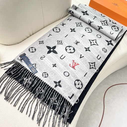ルイヴィトン Monogram 花柄と LV モノグラムのカシミアスカーフ