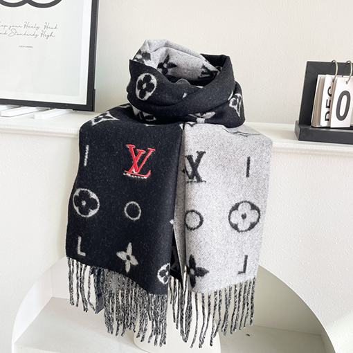 ルイヴィトン Monogram 花柄と LV モノグラムのカシミアスカーフ