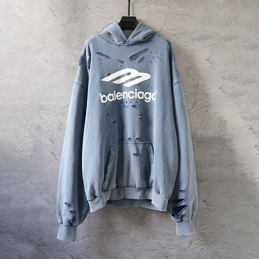 バレンシアガ Balenciaga 3Bプリント ウォッシュダメージフード付きスウェットシャツ