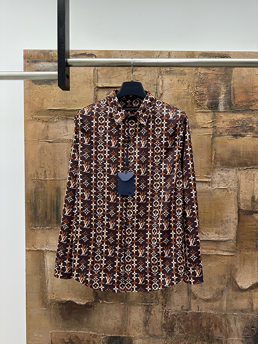 ルイヴィトンコピー ポプリンプリント長袖シャツ