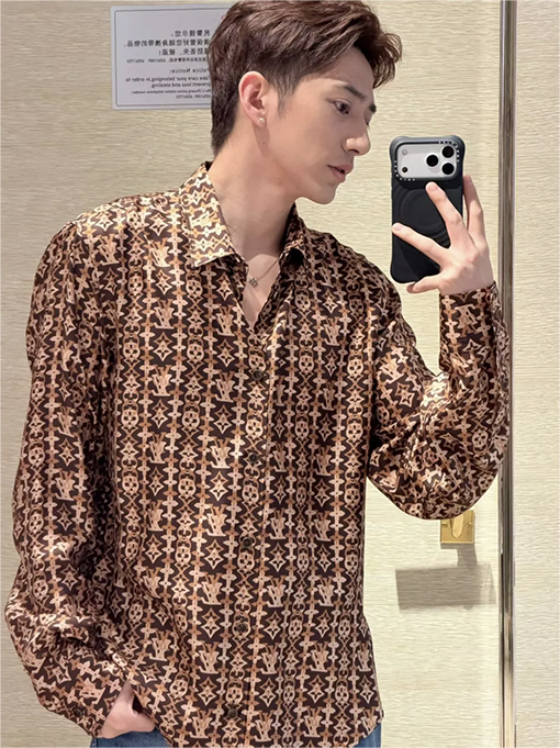 ルイヴィトンコピー ポプリンプリント長袖シャツ