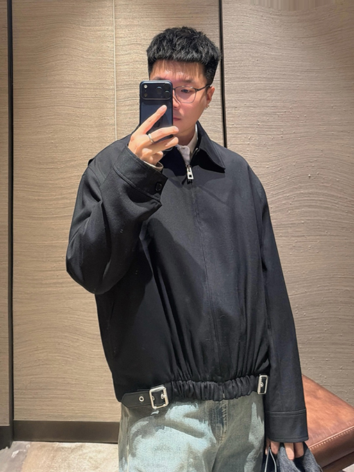 ロエベ LOEWE 刺繍レザーベルトラペルジャケット