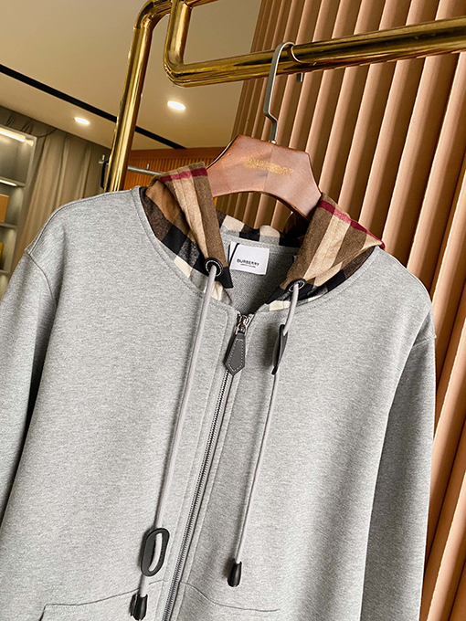 バーバリースーパーコピー チェック柄コットンブレンドジップアップパーカー