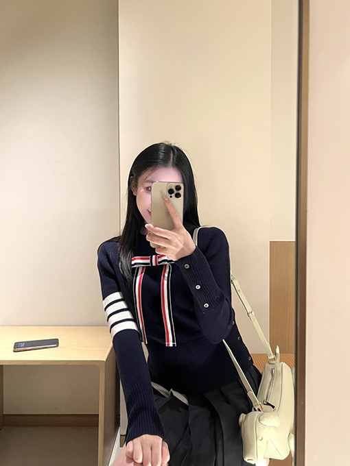 トムブラウン レディースオールウールのボウクルーネックセーター