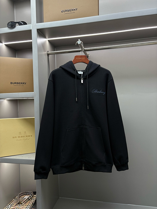 バーバリーコピー チェック柄の筆記ロゴをあしらったコットンジップアップパーカー