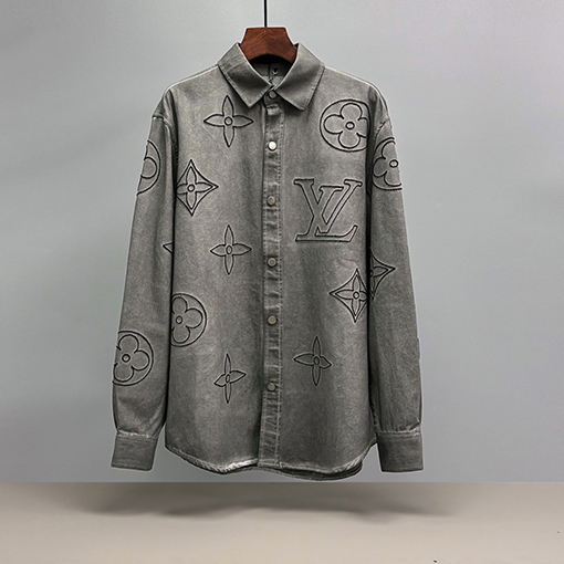 ルイヴィトンコピー LV 刺繍入りデニム長袖シャツ