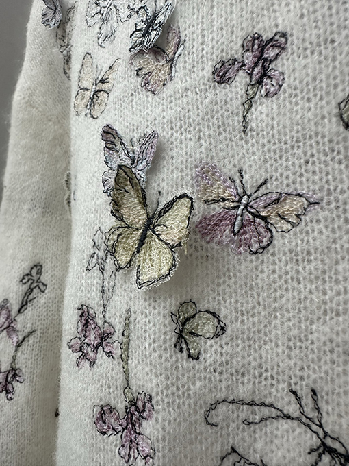 ディオール レディースアルパカウールとカシミアのブレンド蝶刺繍りラウンドネックニットセーター