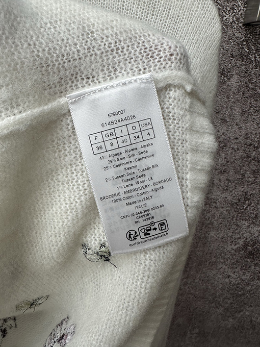 ディオール レディースアルパカウールとカシミアのブレンド蝶刺繍りラウンドネックニットセーター