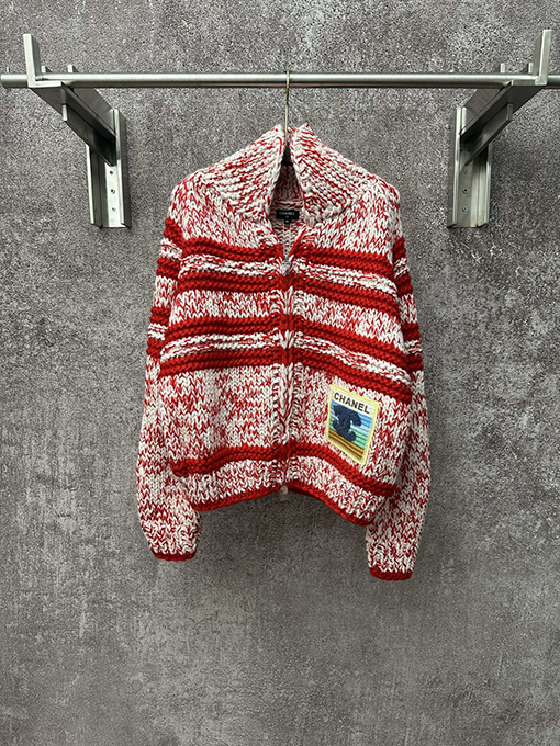 シャネル レトロスタイルの々しいストライプカラーブロックニットカーディガン