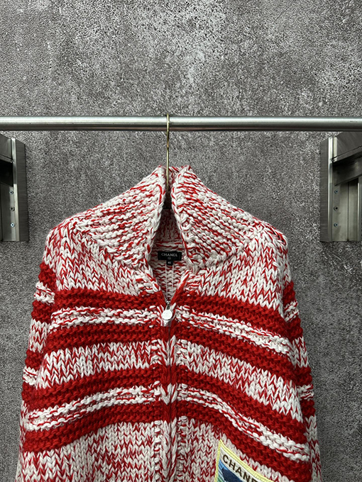 シャネル レトロスタイルの々しいストライプカラーブロックニットカーディガン