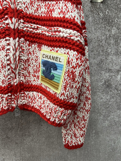 シャネル レトロスタイルの々しいストライプカラーブロックニットカーディガン