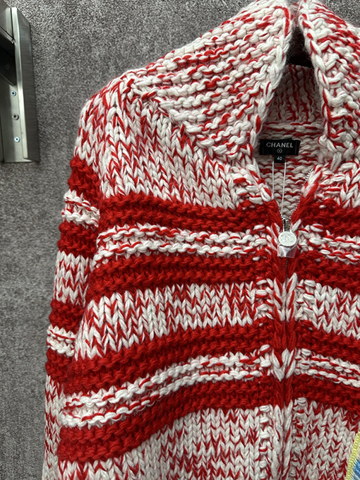 シャネル レトロスタイルの々しいストライプカラーブロックニットカーディガン