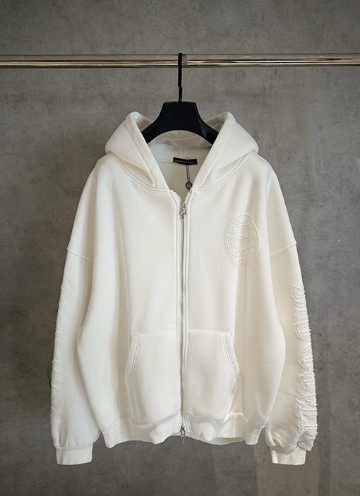 クロムハーツ 新作のフリース裏地付きジップアップスウェットシャツジャケット