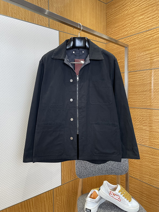 グッチ ジッパー付きボタンダウンデニムジャケット