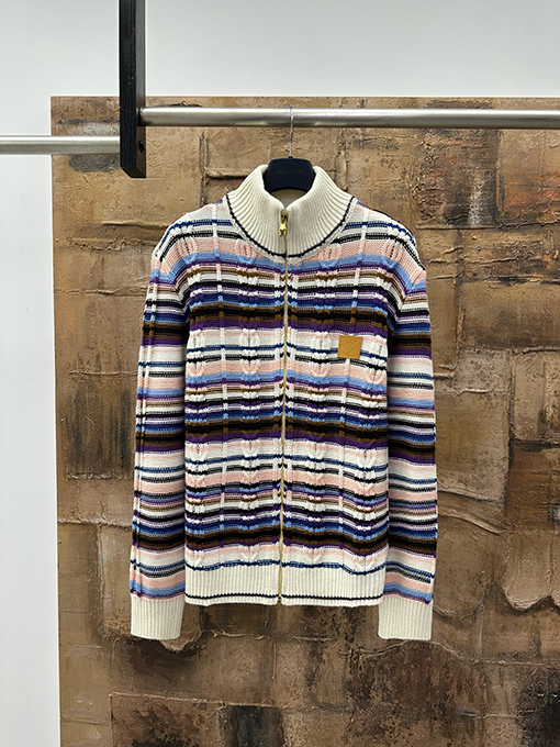 ルイヴィトン レザーロゴケーブルニットジッパーカーディガン