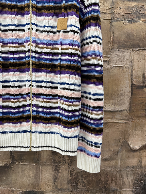 ルイヴィトン レザーロゴケーブルニットジッパーカーディガン