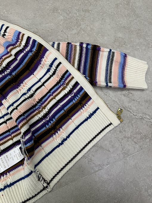 ルイヴィトン レザーロゴケーブルニットジッパーカーディガン